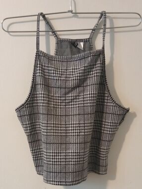 Divided Plaid Black & White Halter Crop Top